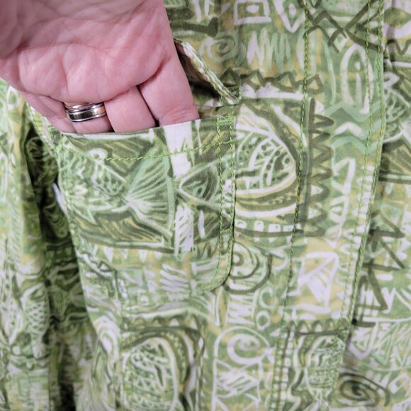 Chicos Womens Top 3 Standard XL Shacket Green Geometric Cotton Blend SWE67E - Picture 5 of 10